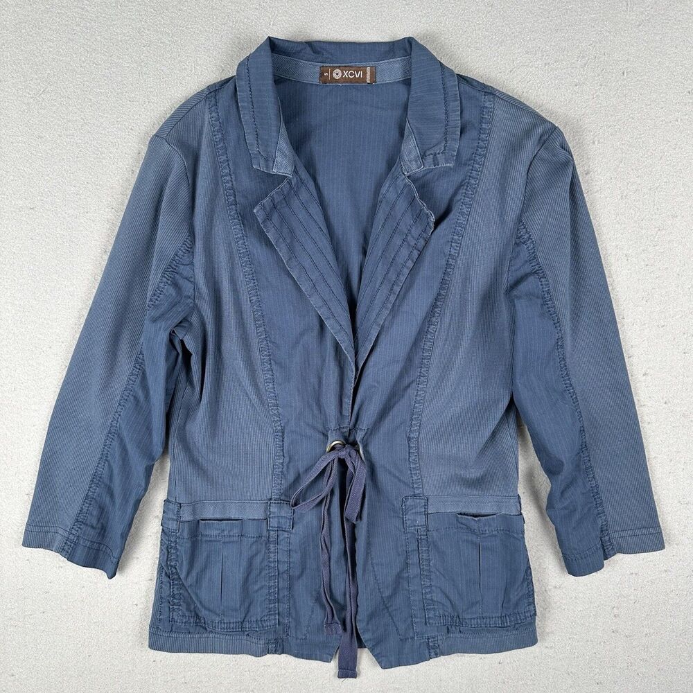 XCVI Jacket Women’s Small Blue Tie Front Collared Long Sleeve‎